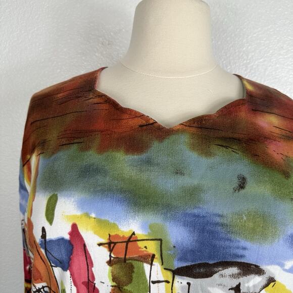 Michael Leu Top Women 2X Watercolor Colorful Cityscape Statement Artsy Vacation - Picture 4 of 13